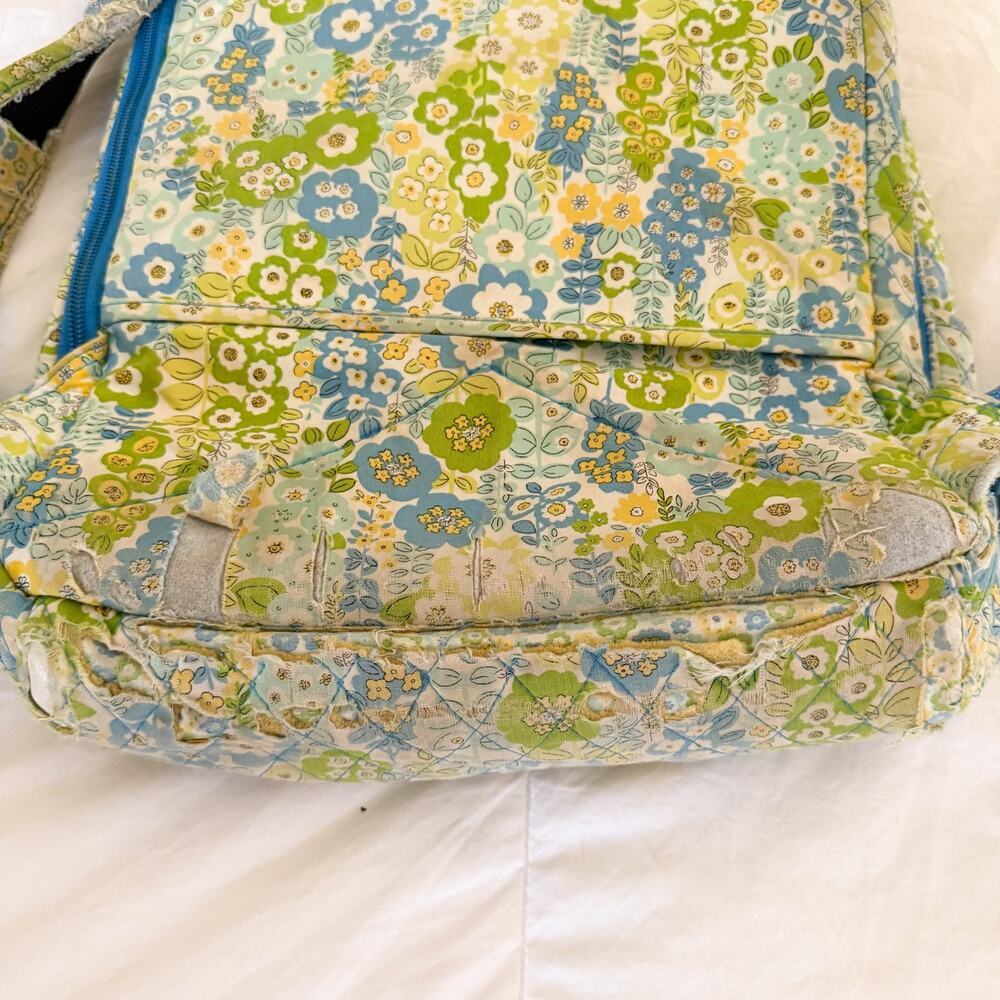 Vera Bradley Floral Laptop Backpack Blue Green Quilted School Travel Bag - Picture 8 of 9